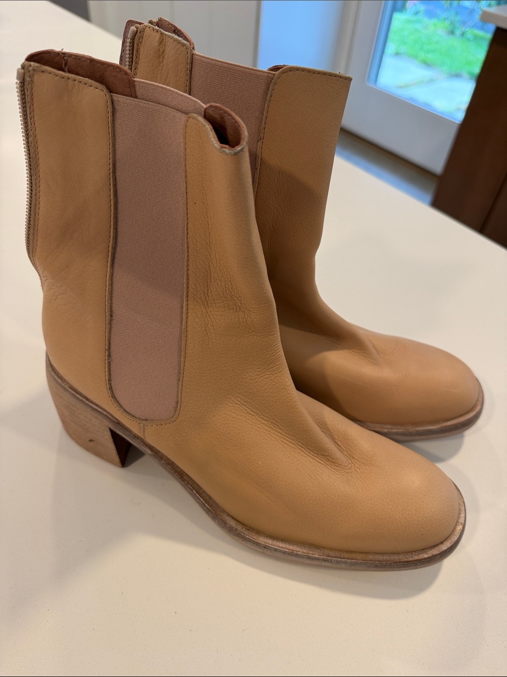 Free People Tan Leather Chelsea Ankle Boots